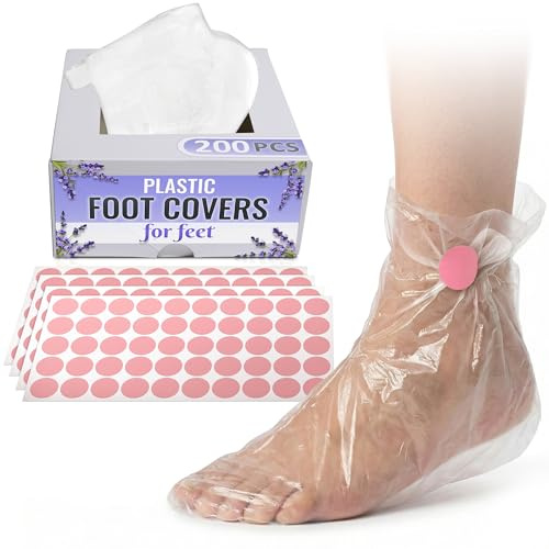 200 Pcs Plastic Socks for Moisturizing Feet – Leak-Proof Foot Gloves for Moisturizing, Ribbed Anti-Slip Design with 200 Stickers for Secure Fit – Paraffin Wax Bags | Self Care & Holiday Gifting