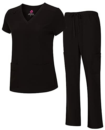 Natural Uniforms dam Natural Uniforms Women's Cool Stretch V-neck Top and Cargo Pant Set Medicinsk skrubb set