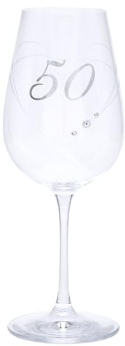 Maturi Verre à vin pour 50e anniversaire avec cœur gravé et détails en strass, Clair