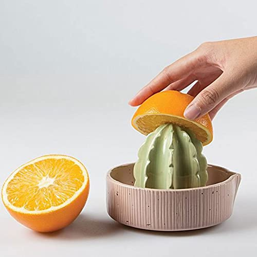 FUFRE Exprimidor manual, exprimidor de cacus, exprimidor manual de frutas, licuadora de cítricos y naranjas, exprimidor manual, exprimidor blanco, depósito de porcelana (rosa)