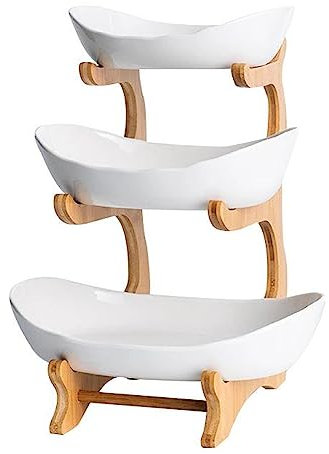 YYW 3 Tier Fruit Basket, White Ceramic Fruit Bowl for Kitchen Counter, Home Fruit Bowl Set with Holder, Fruit Serving Tray Snacks Nuts Bread Candy Storage Holder (White)