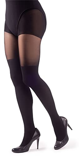 NOQ Strumpor imitation strumpbyxor matt semi sheer damer sexig överknä-mönster kontor dejt mönstrad outfit, I am in love Nero, M