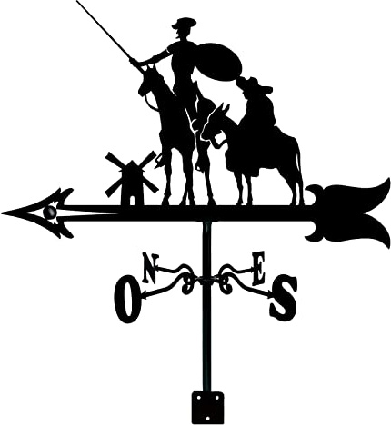 ANCNA Veleta Don Quijote y Sancho Gráficos creativos con Punta de Tierra y fijación de Pared Indicador de dirección del Viento Decoración de jardín Techo, Indicador de dirección del Viento Decorativo