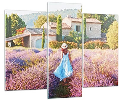 ARTTOR Mehrteilige Bilder auf Glas 130x100cm Glasbild Boho Heidekraut Frau Groß Wanddeko Schlafzimmer Küche Set 3 teilige Wandbilder Dekoration Wohnzimmer Modern Wand Kunstdruck Art GCB130x100-4420