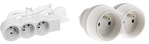Legrand 049470-Rallonge Multiprise Extra-Plate avec 3 Prises de Courant avec Terre avec Cordon 1,5m-Blanc et Gris Clair, Incolore, Taille Unique & Zenitech Biplite 16A 2P+T façade Gris/Blanc