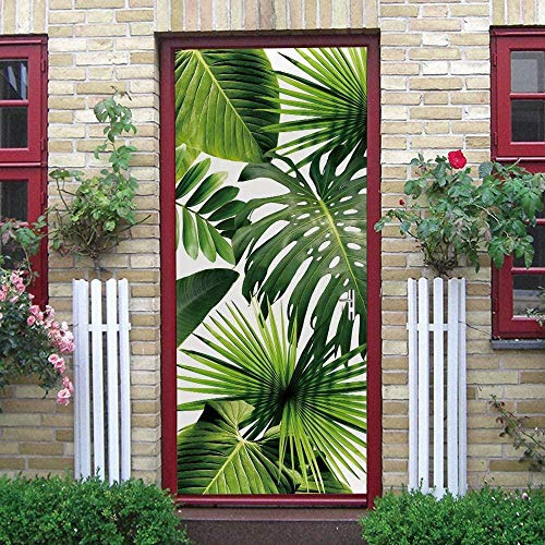 Murales Poster Per Porte 90X200Cm Vitalità Foglia Verde Carta Da Parati Adesivo Per Porta 3D Autoadesivo Fotomurali Impermeabile Decalcomanie Famiglia Soggiorno Bagno Decorazione