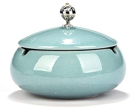 Samnuerly Aschenbecher Bedeckter Aschenbecher Großer kreativer Persönlichkeit Kristallglas-Keramik-Aschenbecher Aschenbecher mit Deckel Aschenbecher Aschenbecherhalter (Color : Blue)