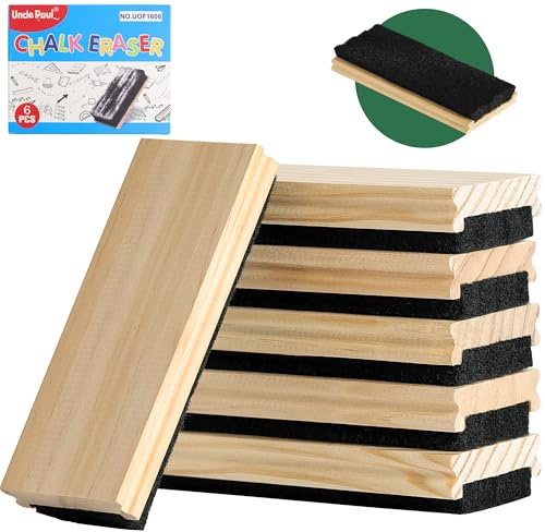 Effaceurs pour tableau - 6 pièces Fournitures de présentation Gomme à en feutre avec manche en bois massif de pin Nettoyant pour tableau noir blanc Craie scolaires de bureau de bricolage UOF1606