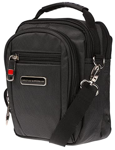 Christian Wippermann Hochwertige Umhängetasche Herren Klein - Wasserdichtes Nylon, 15x19x9 cm, Abnehmbarer Trageriemen 170 cm, Praktische Au­fteilung, 2 Hauptfächer - Kleine Herren Tasche
