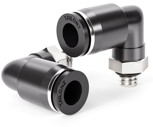 TAILONZ PNEUMATIC Male Elbow 6mm Tube OD x M5 Thread 90 Push to Connect Fittings PL6-M5 (Pack of 10)