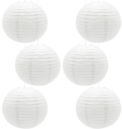 CEEYSEE 6 Pcs Paper Lanterns 12 Inch White Chinese Japanese Round Hanging Decoration Paper Lanterns for Halloween Wedding Birthday Paper Lanterns Party Decorations(White/DLBS)