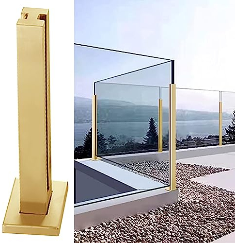 Poste Barandilla Vidrio Barandilla de Cristal para Balcón Patio, Barandilla de Cristal para Terraza, Interior Exterior Acero Inoxidable Valla Barandilla ( Color : Gold - Mid Post , Size : H-100cm/39.4