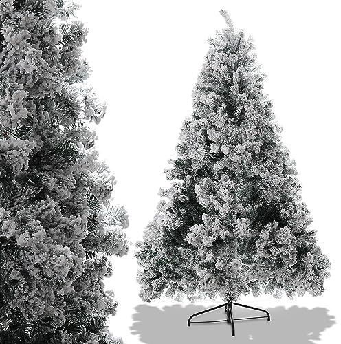 Sonnewelt Árbol de Navidad Artificial Blanco con Nieve, 180 cm, con Soporte de Metal y Sistema de Plegado rápido, árbol de Navidad Falso con 860 Puntas, para Interior y Exterior