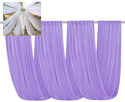 Egurs Hochzeitssaal Dekoration 100D Chiffon Stoff Vorhänge Dekostoff Raumdekoration Banner Querbehang Freihanddeko Hochzeit Drinnen Draußen Deko Tüllstoff Hintergrund Tüll Vorhang Lila 150x600cm