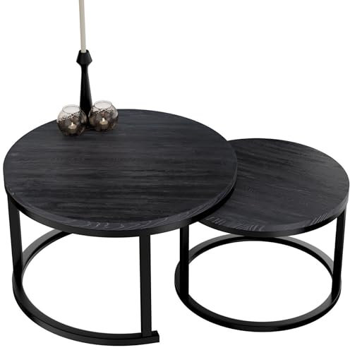 Home Heaven® Couchtisch Rund Schwarz 2er Set - Runder Wohnzimmertische Holz für Wohnzimmer - Ø60cm Ø40cm