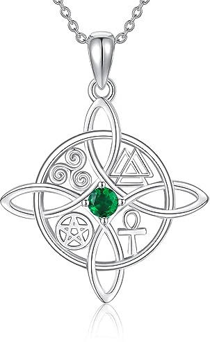 HUKKUN Collier nœud de sorcière en argent 925 pour femme - Pendentif sorcière - Pierre de naissance - Chaîne de sorcière celtique - Cadeau, Argent sterling