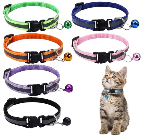 Katzenhalsband, 6 Stück Halsband Katze Katzenhalsbänder Mit Sicherheitsverschluss, Haustierhalsband, Hundehalsband, Katzen Halsbänder Mit Glöckchen Reflektierend Katze Halsband Verstellbar