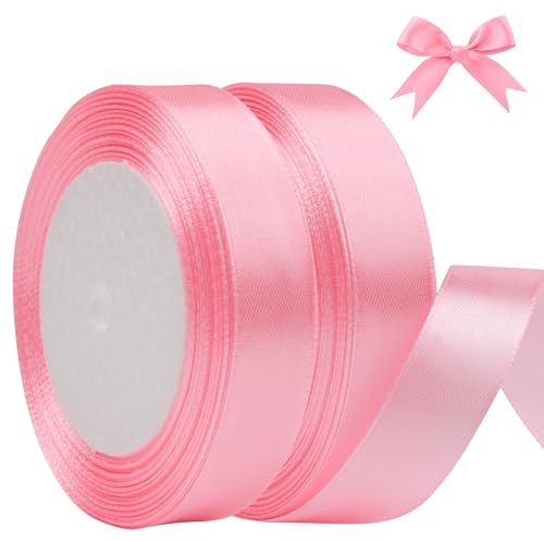 AWCIGG Satinband Rosa, 44m x 20mm Geschenkband Dekoration Schleifenband Stoffband Bänder für Geschenkverpackungen, Floristen, Basteln, Nähen, Autos, Hochzeit, Weihnachten (22m/rolle)