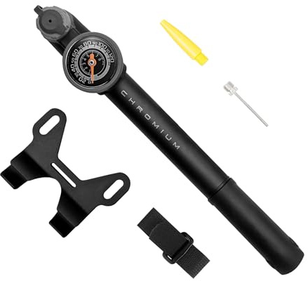 BV Mini Bike Pump Portable Frame Pump, Shock Pump for Bike Shock, Air Ball Pump Inflator with Ball Pump Needles, Mini Pump Fits Presta & Schrader- Smart Valve (Mini Pump with Gauge)