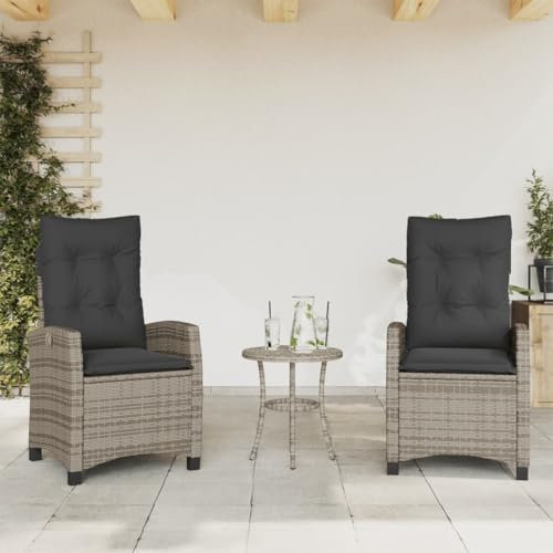 Festnight Rattansessel 2er Set Grau-2,Gartenstuhl Hochlehner Verstellbar,Liegesessel Rattan Garten,Rattansessel Outdoor Verstellbar,Gartenbank Mit Kissen,Gartensessel Rattan Liegestuhl mit Fußteil