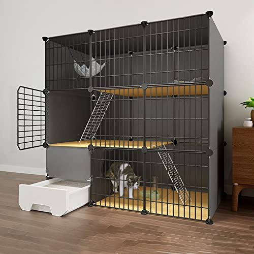 ZJFJMBD Katzengehege Mit Katzenklo, 2 Ebenen, Groß, Faltbares Katzenkäfig, Haustierkäfig Für Katzen, 6 Größen