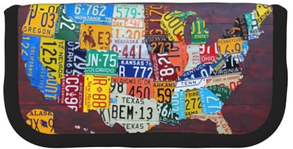 KSANNNS License Plate Map Printed Canvas Pencil Case, Durable Learning and Cosmetic Pencil Case