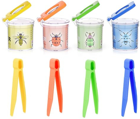 Becherlupen für Kinder Insektenfänger für Kinder 4-teiliges Lupen-Set zum Fangen von Insekten mit Pinzette Insektenkäfig Insektensammelset Wissenschaft Naturerkundung Outdoor-Spielzeug für Kinder