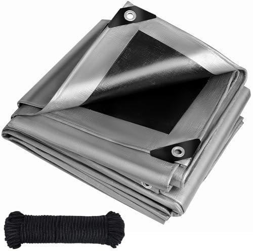 Telone resistente da 260 g/m², con occhielli rinforzati, resistente alle intemperie e alla polvere, ai raggi UV, per esterni, campeggio, mobili da giardino, piscina, cantiere, roulotte, barca,