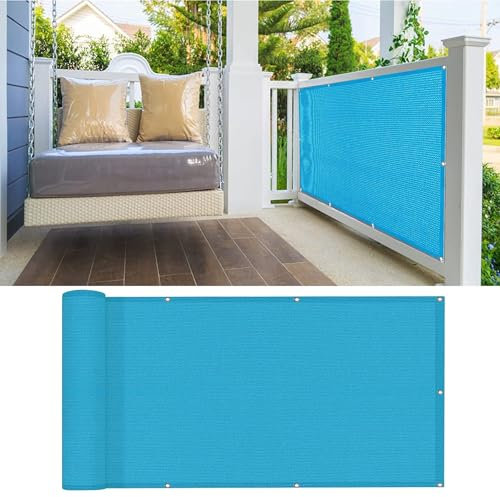 Balkon Sichtschutz 65x420cm UV-Schutz Schattenstoff mit Löchern für Hinterhof Deck Geländer Blau