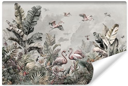 Muralo - Papel pintado 3D no tejido - Fotomural efecto 3D - Papel pintado para sala de estar dormitorio Papel pintado - Fotomural - Selva con diseño de flamencos - Br. 315 cm x Altura: 210 cm