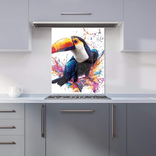 Premium Toucan's Splash of Vivid Life Kitchen Splashback 6mm Toughened Glass Kitchen Splashback – Heat Resistant Splashback for Kitchens, Perfect for Cookers and Hobs, Polished Edges