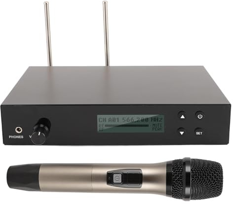 Annadue Micro sans Fil Professionnel avec 566-608 MHz, Réception True Diversity, Portée de 100 M pour karaoké à Domicile, Réunion, Fête, Mariage, Chant (Prise UE)