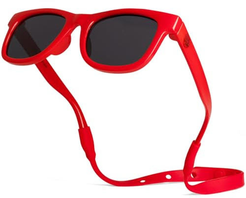 BABY SUNNIES Polarized Baby Sunglasses - Red, 0-24 Months, Strap - Shatter-Resistant Toddler Sunglasses - UV400 Protection for Baby Beach Essentials - Adjustable Strap for Infant Essentials