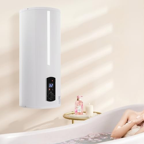 60L Elektro Warmwasserspeicher Set 220v Elektrospeicher Wassererhitzer Elektroboiler mit Handbrause & Schlauch, Elektroboiler Durchlauferhitzer Boiler 25-75°C IPX4 (60L)