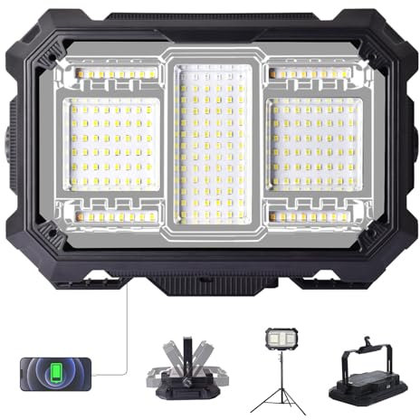 MASMEJOR Faro LED Ricaricabile 100W, Faretto LED Ricaricabile 10000mAh, 5 Modalità Luce, 2 Potenti Magneti, Faro a Batteria Ideale per Campeggio, Lavoro, Pesca, Emergenza