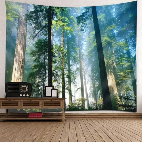 Mesnt Wandteppich Natur XXL, 350x256cm Neblige Sommerwaldlandschaft Tapisserie Wandbehang Wanddekoration für Schlafzimmer Wohnzimmer | Grün Braun, Stil 6