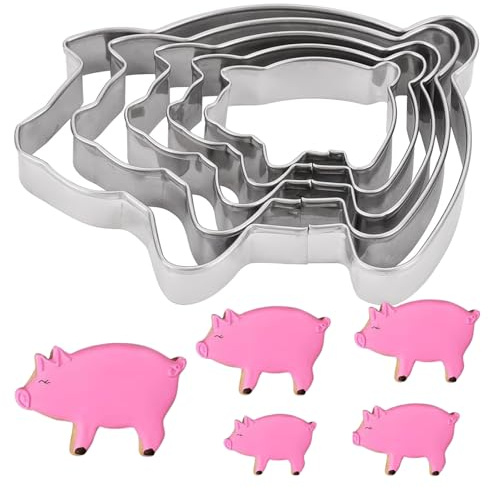 5PCS Pig Cookie Cutter Set,Stainless Steel Piggy Farm Animal Cookie Cutters