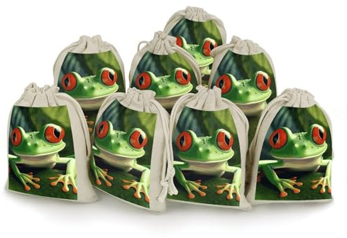 Niedliche Frosch-Geschenktüten mit Kordelzug, 8 Stück, Musselin-Beutel, Geschenkbeutel, Stoff-Geschenkbeutel, Jute-Geschenkbeutel, kleine Kordelzugbeutel für Weihnachten, Hochzeit, Party