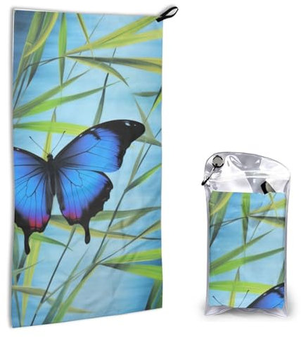 FLYIFE Quick Dry Hand Towel With Bag - Blue Butterfly and Bamboo Printed Super Absorbent Face Cloth Microfiber Travel Sports Towels 40x80cm