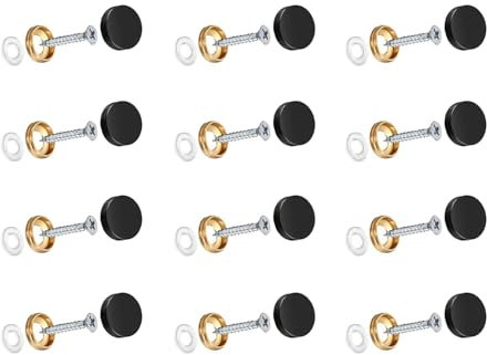 Wopanxye 12pcs Mirror Screws with Decorative Cap Chrome Cover, Zinc Plated Mirror Nails 10mm with Brass Dome Rubber Washers for Furniture Fittings, Bath Plates, Tables, Wardrobes, Glass, Elegant Black