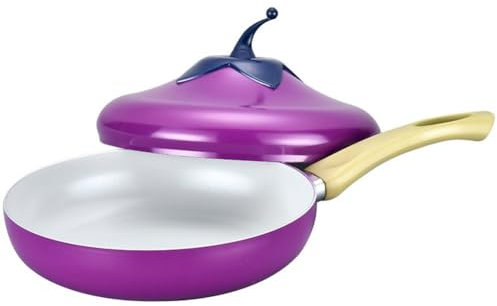 Stekpanna, aubergine formad stekpanna med lock, keramisk platt botten non-stick stekpanna, 24 cm aluminiumstekpanna, omelettpanna, gjutjärn köksredskap