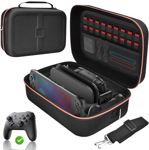 Gorixer Switch Case for Nintendo Switch 2 /1 /OLED, Portable Travel Carry Case All-in-One Deluxe Storage Bag with 18 Game Card Slots for Console & Accessories - Black