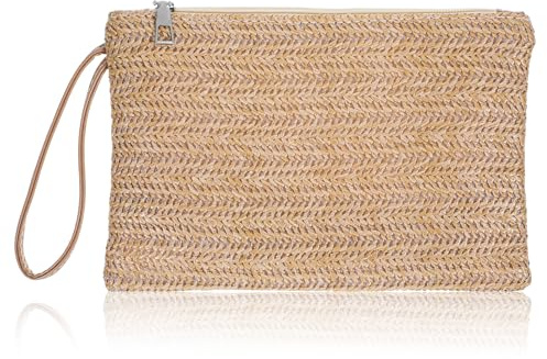 Classicseali Straw Bag,Woven Clutch Bag,Bohemian Style, Zipper Wristlet Hand-Woven Straws Pocketbooks for Women, Suitable for Work, Dating, Daily Life and Travel, Khaki