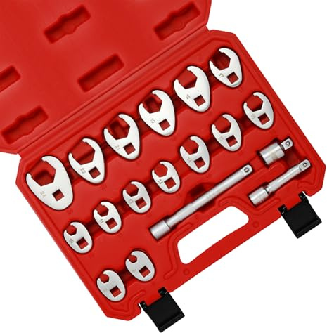 MIXPOWER 18-Piece 3/8 Drive Crowfoot Wrench Set, 8-24mm, CR-MO, with Adapter and Extension Bar
