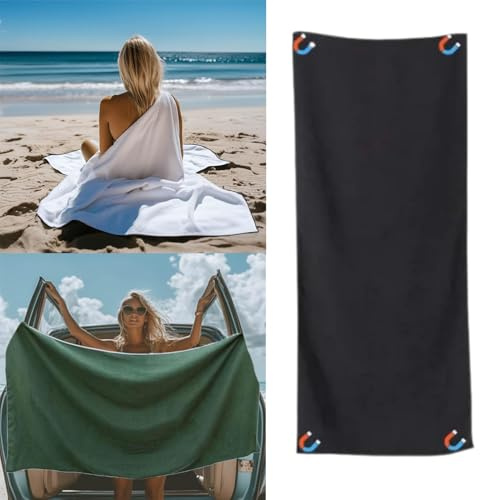 Magnethandtuch, Handtuch mit Magnet, übergroßes Mikrofaser Magnetisches Badetuch für Den Außenbereich mit Magnetverschluss für Reisen, schnell trocknend, Schwimmen, Pool, Yoga(190*76cm) (Schwarz)