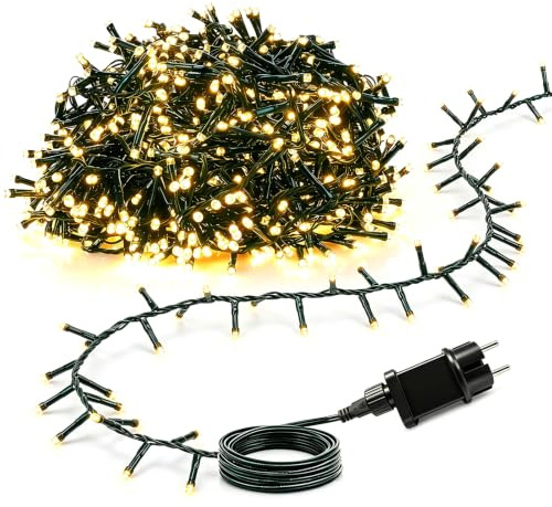 Hopelit Lichterkette Außen, 20m 1000LED Cluster Lichterkette Außen Strom Warmweiß, 8 Modi Lichterketten Weihnachten mit Timer IP44 Wasserdicht für Gartenbeleuchtung Balkondeko