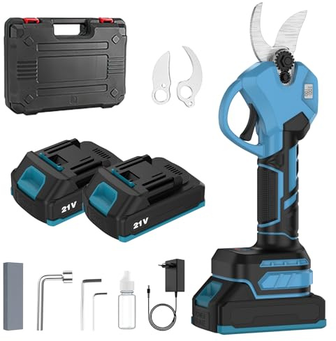 Sécateur Électrique Sans Fil 40 mm, Secateur Electrique avec Batterie 3000mAh, Lames Sharp SK5, Moteur Sans Balais, Écran LED, Sécateur sur Batterie pour Vigne, Olivier, Arbre Fruitier, Jardinage