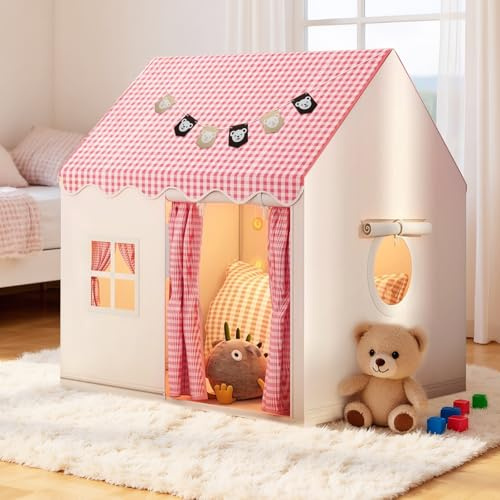 Kids Tent Playhouse, Play Tent for Girls, Princess Play Tent for Indoor Outdoor with Flags, Breathable Windows and Doors for 1-6 Year Girls Boys, Can Hold 3-4 Kids