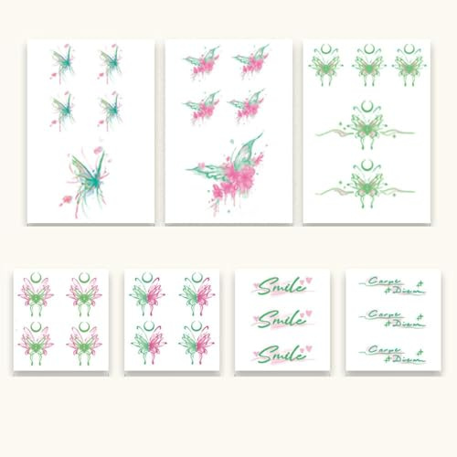 Temporary Tattoos For Adult 7 Pcs Of Blue Cherry Blossom Butterfly Bracelet Color Waterproof Female Long-Lasting Wrist Ankle Cute Painted Small Picture Large Picture Stickers Fake Tattoos