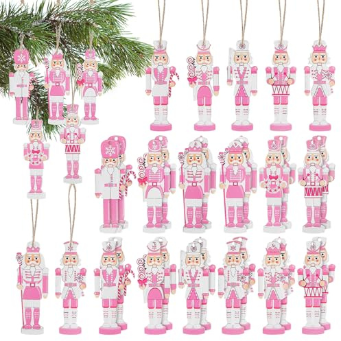 VICASKY 36 Piezas De Cascanueces Navideños Adornos De Madera Colgantes Figuras De Cascanueces De Madera En Miniatura para Árbol Decoración De Fiesta De Cumpleaños Adornos Rosas Figuras En